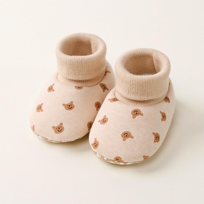 Baby Toddler Cotton Shoes With Nonslip Soles For Indoor Play And Crawling Printed Bear,12cm