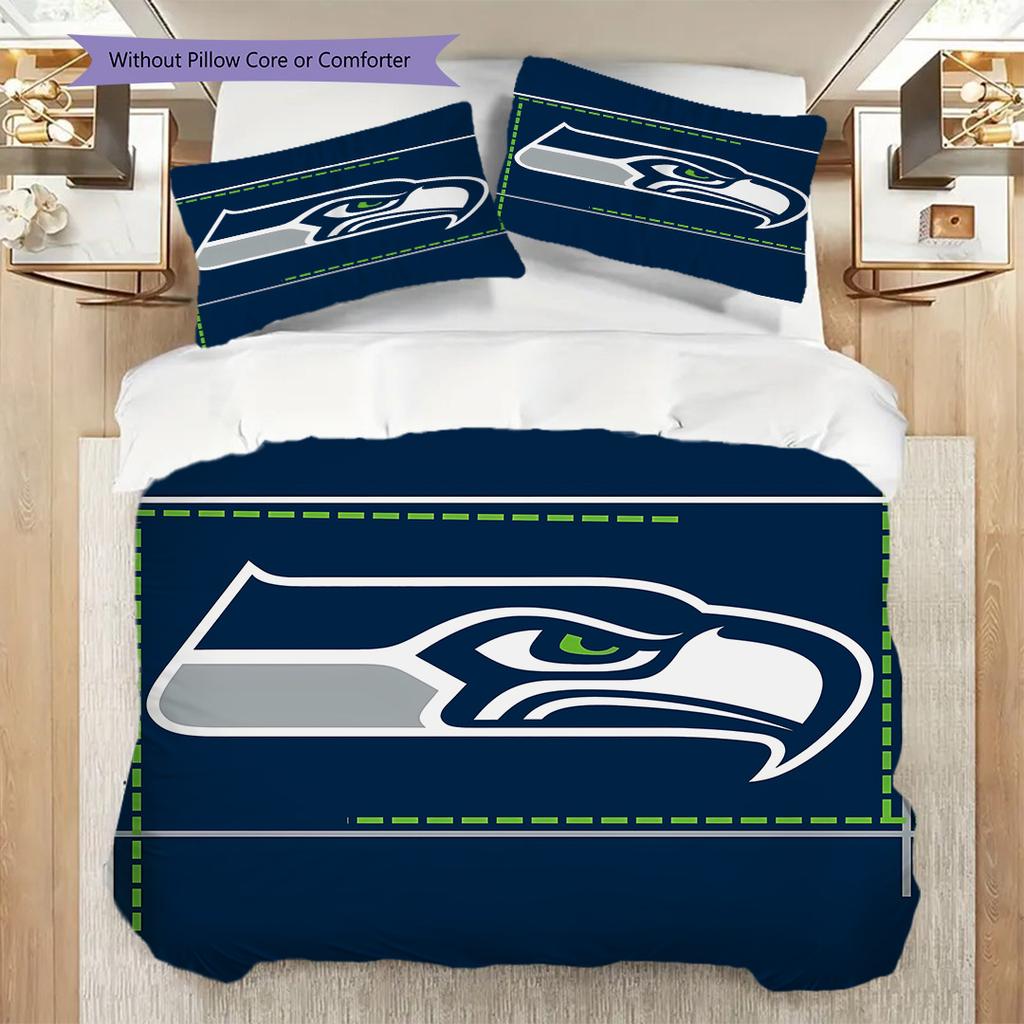 Seattle Seahawks Pattern Bedding Quilt Set Quilt Cover Pillowcase Home Decoration Birthday Gift (1 * Duvet Cover + 2 * Pillowcase, Without Core)