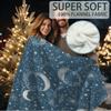 1Pc Cozy Blue Starry Night Blanket With Moon And Floral Design - 60X80 Inch, Soft Single-Sided Print, Perfect For Sofa, Chair,