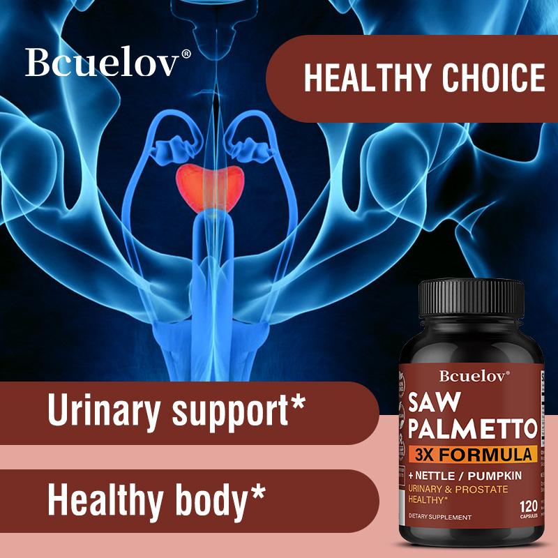 Saw Palmetto 3X Formula Capsules, 120 Vegan Capsules for Men Non GMO