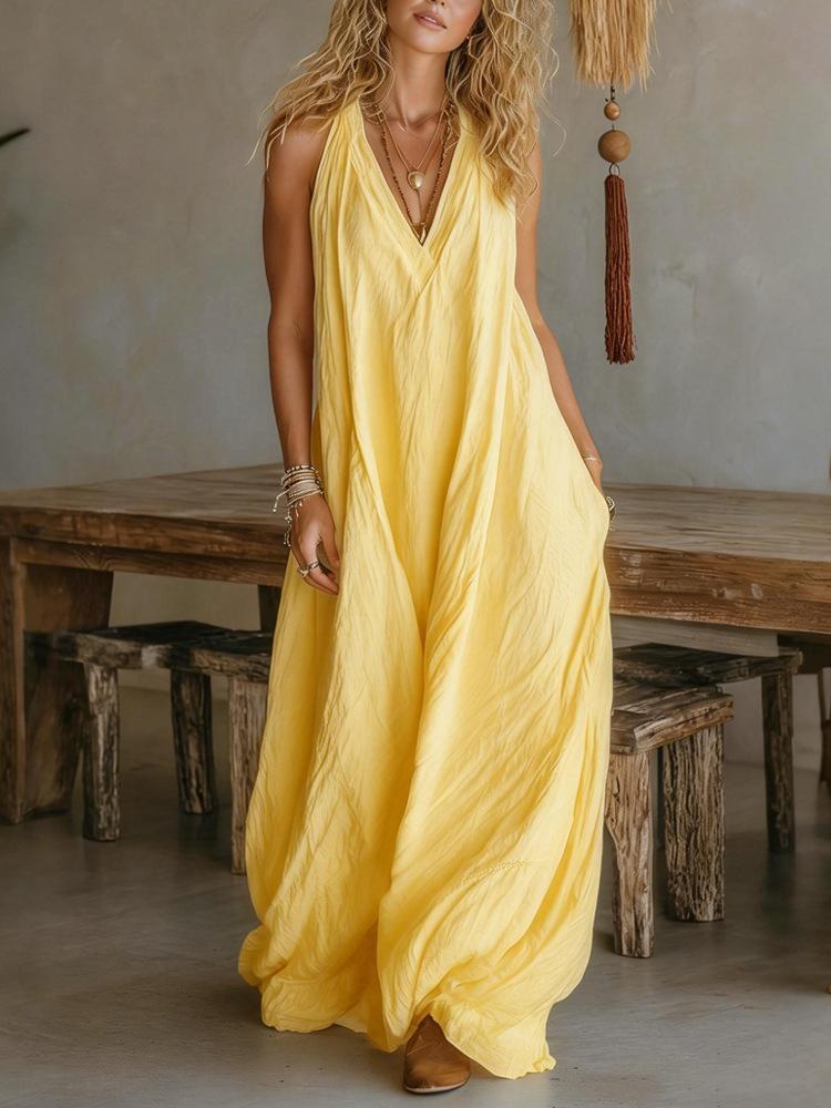 Women's Sleeveless Maxi Dress with Side Pockets, Available in Multiple Colors