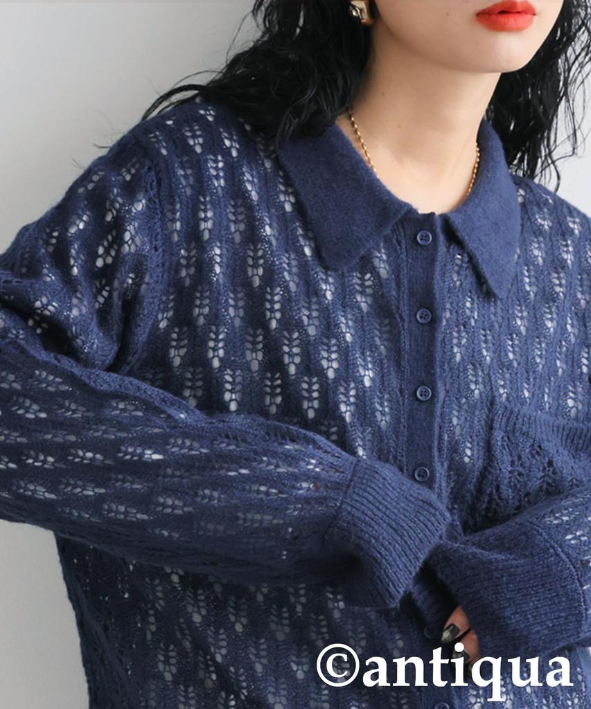 Antiqua Openwork Knit One Size Navy Women's Shirt, PYA-00021, 20,
