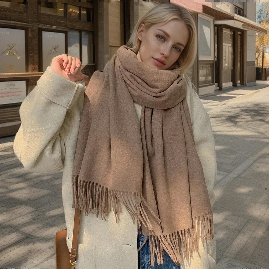 Solid Color Cashmere Scarf For Women Thick Warm Winter Pashmina Shawls Wraps Tassel Female Blanket Echarpe Bufanda Hijab