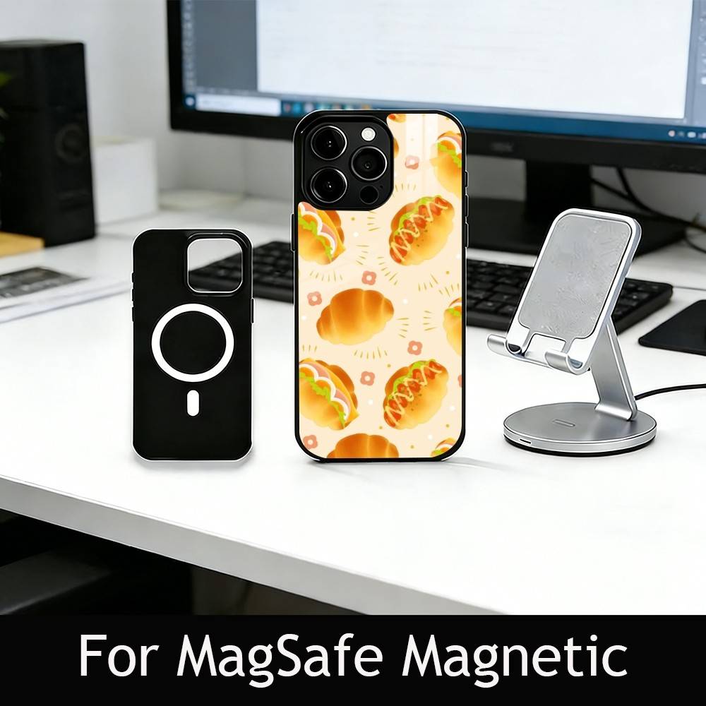 

Cute Bread Illustration Phone Case For iPhone17,16,15,14,13,12,11 Plus,Pro Magnetic with Magsafe Wireless Charging iPhone15