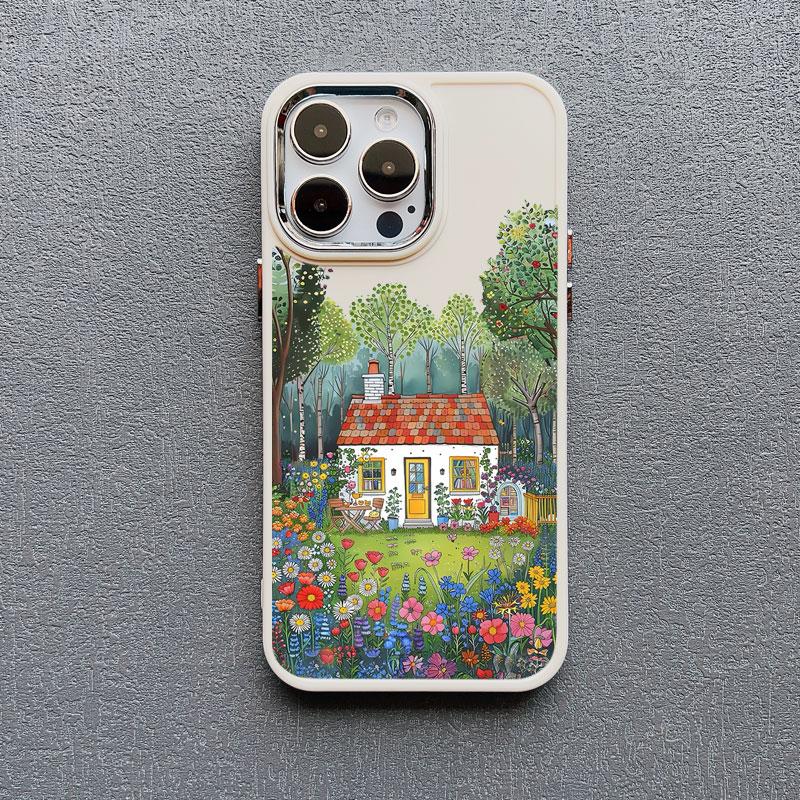 Rural Style Coffee Shop Silicone Phone Case For iPhone 13 14 15 11 Pro Max Plus 16 12 Pro Max Plus XR X XS 7 8 Plus White Covers