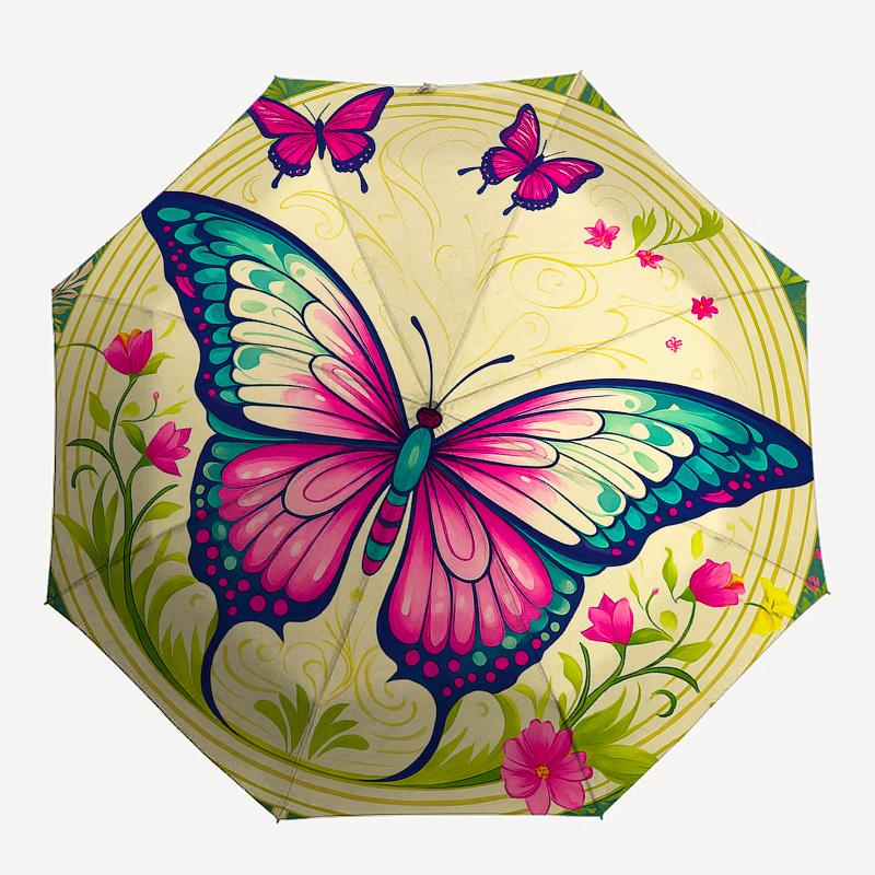 Colorful Butterfly Garden Decorative PlateUmbrella, Portable 3-Fold Umbrella for Men & Women,Christmas Gift ES347