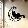 Skurriles Mondlichtkatze Metall-Wandkunst Innen Außen Dekoration für Wohnzimmer Terrasse Balkon Magischer Hausakzent