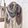 Spring and autumn retro niche literary and artistic fan cashew flower printed square scarf trendy fashionable clothing with shawl