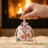 Kids Christmas Present Bags 2Pcs Drawstring Gift Bags, Xmas Tree Reindeer Printed Candy Treat Family Party Holders Pouches, Reusable Fabric