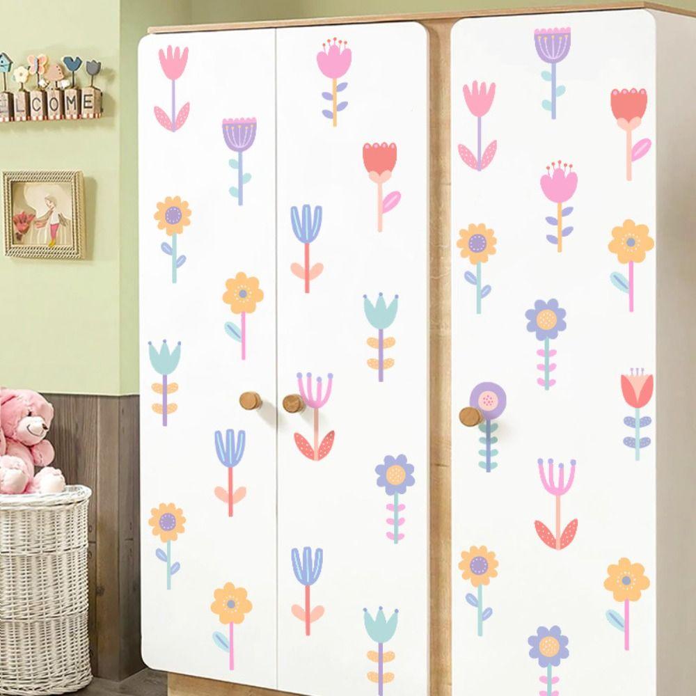 4 sheets Beautiful Flower Wall Stickers PVC Aesthetic Wallpaper Background Decor Decals  Bedroom