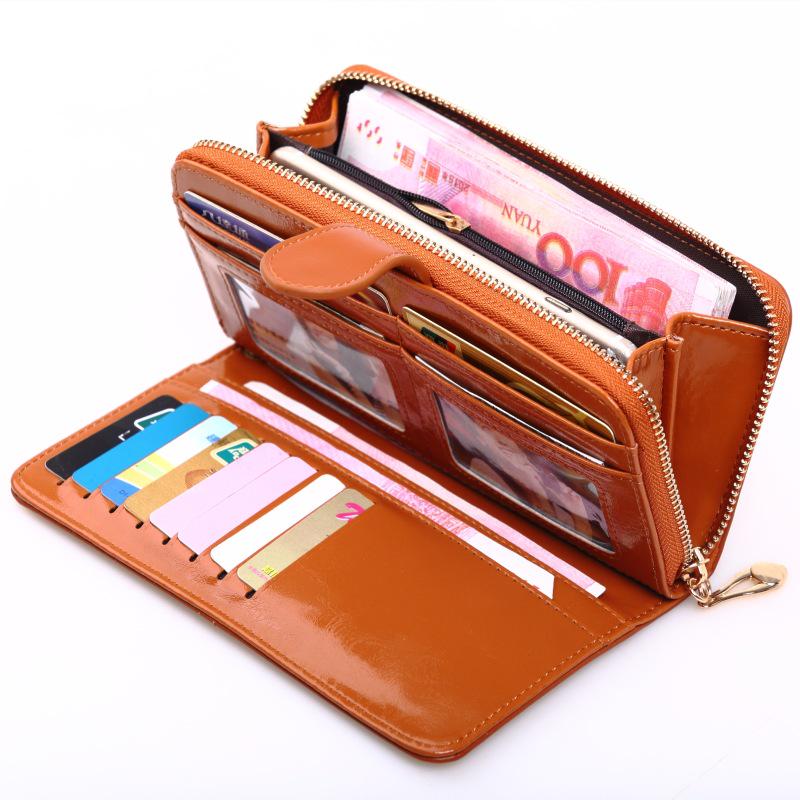 Women's Trifold Leather Wallet - Coin Purse, Card Holder & Phone Bag (Oily Leather, H006)