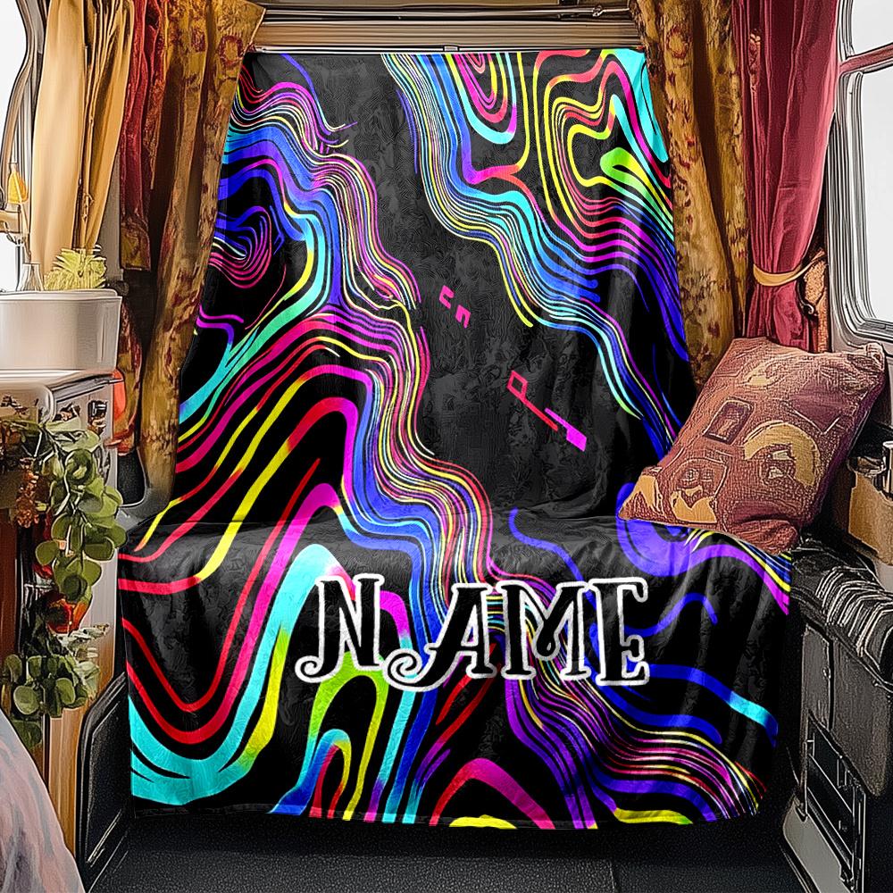 Colorful Abstract Waves And Vibrant Lines Art Blanketcustomize Your Name Lightweight Comfortable And Stylish Blanket For Travel Bed Home Chair Office