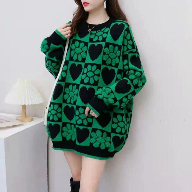 

Женский свитер большого размера с круглым вырезом, пуловер с принтом, вязаный топ свободного кроя 4XL