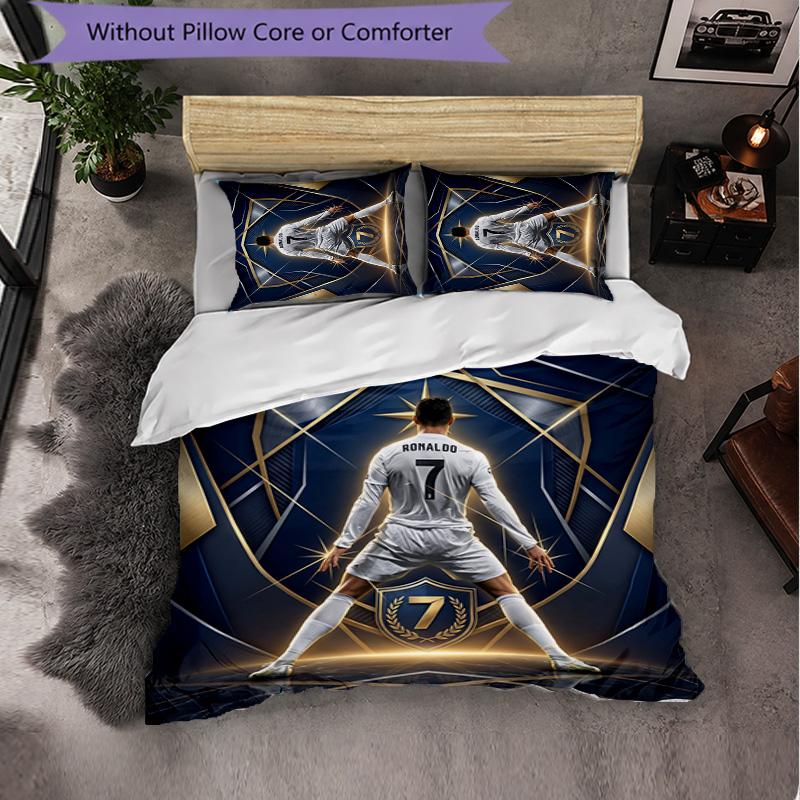 Set Lenzuola 3 Pezzi con Fantasia Cristiano Ronaldo Morbida Microfibra Copripiumino con Federe per Camera da Letto