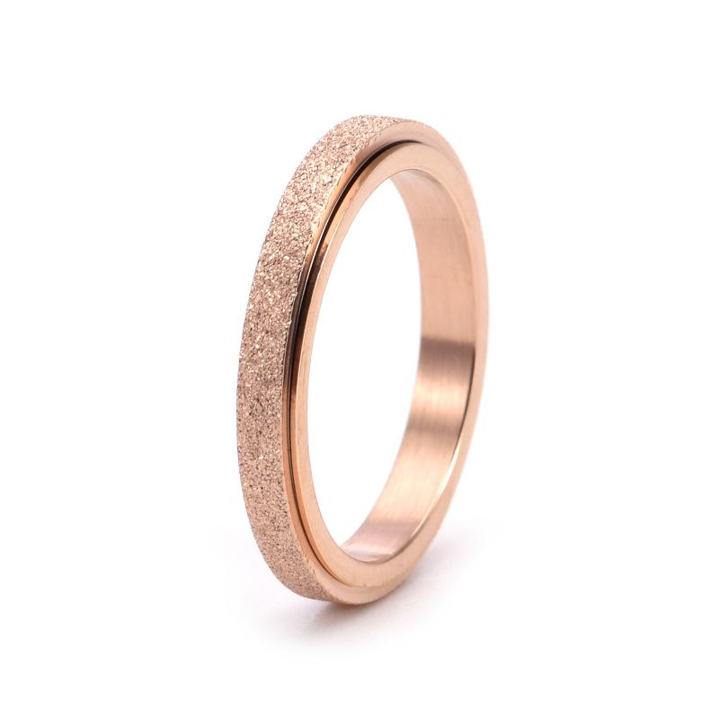 European & American 2MM Women's Sandpaper Titanium Steel 18K Gold Rotating Frosted Ring