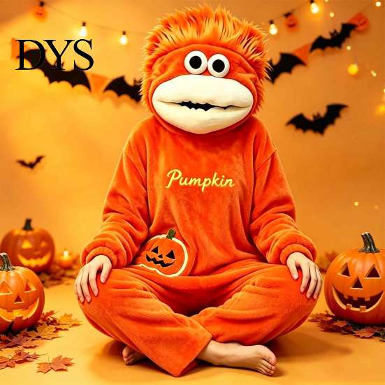 Halloweenský Cosplay Kostým Stvoření s Velkými Ústy Jednodílné Pyžamo, Dýňové Fleecové Kapucové Unisex Jednodílné Pyžamo Oblečení na Spaní Domácí Oblečení Volný Střih