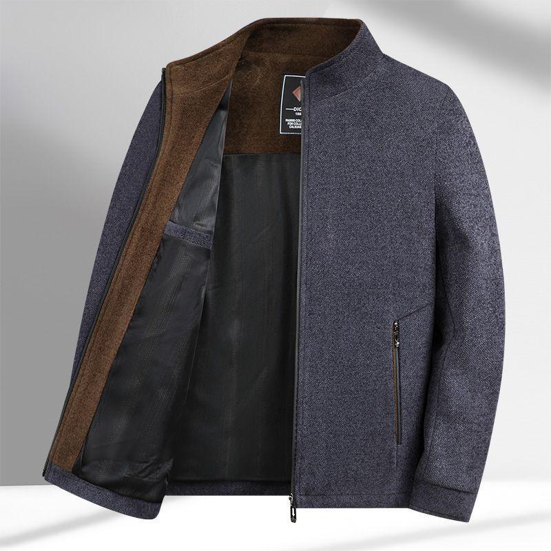 Chenille Stand-Collar Jacket for Men - Mid-Length, Loose Fit, Spring/Autumn Style for Middle-Aged and Elderly