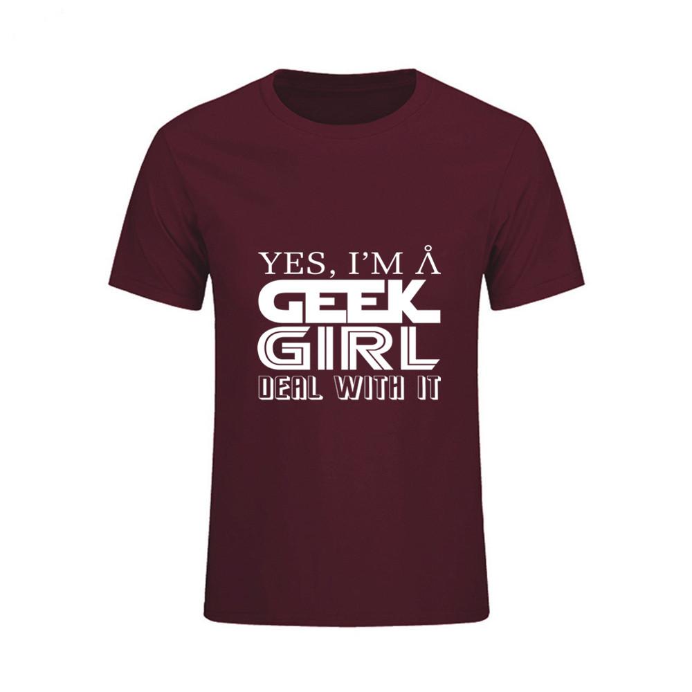 Men S T Shirts Cotton Short Sleeve O Neck Yes I Am A Geek Girl Deal