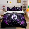 Dark Fantasy Black Dragon and Purple Rose Bedding Set for Kids Luxury Gift 3pcs Digital Print Comforter Set Soft Comfortable