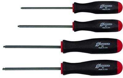 Made In USA BONDHUS Hexagonal Ball Point Square Driver Black Oxide Set of 4 BRX4 11640 & Set, Finish, (#0, #1, #2, #3) No.