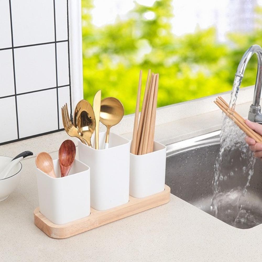 2/3 Divided Kitchen Utensil Holder Plastic Cutlery Drain Rack Tableware Organizer  Forks