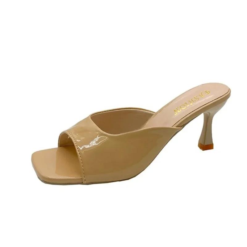 2024 Summer New Women Shoes Fashion Square Head Thin High Heel Sexy Slippers  sandals Zapatos De Mujer sandalias
