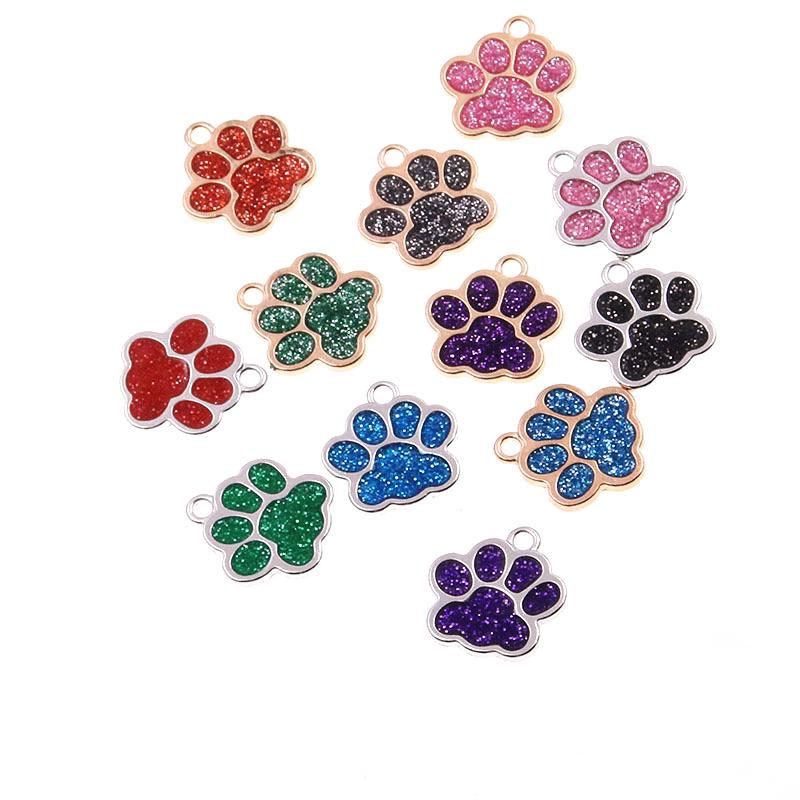Glitter Drip Oil Cat & Dog Paw Pendant Necklace - 2 Styles, 6 Colors, 16x17mm
