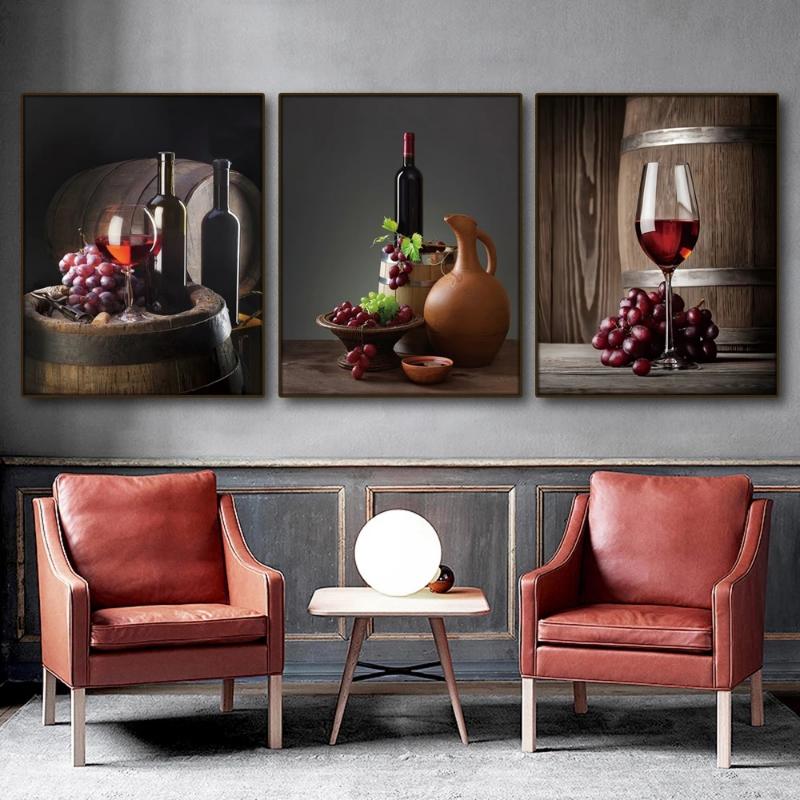 Red Wine Grape Beer Wall Art Canvas Painting Still Life Nordic Poster Print Wall Pictures Living Room Kitchen Bar Decor Cuadros
