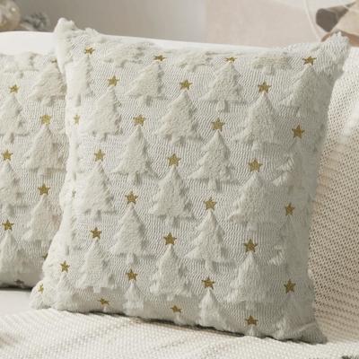 New Christmas Throw Cushion Case 18x18in Soft Pillow Cover Square Xmas Tree Pattern Sofa Cushion Cover Party Decoration