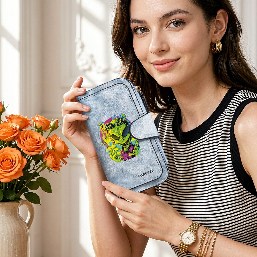 Alien Print Long Wallet Stylish Cool Forever Purse Unique Leisure Portable Card Holder
