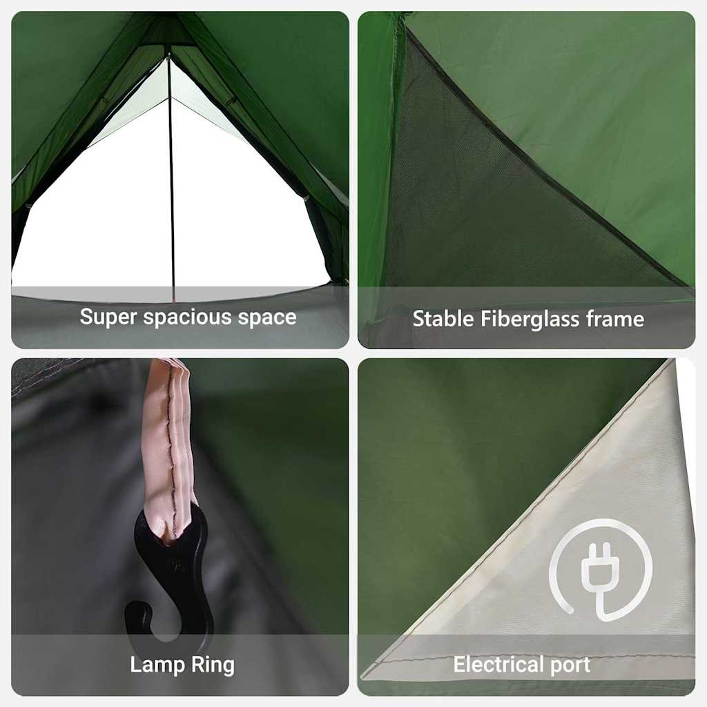 Family Tent with Roof Green and White 220 x 220 x 184 cm