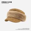 Korean Version Of Fashionable Retro Suede Military Hat Women'S Autumn And Winter Plush Splicing Temperament Fashionable Face Newsboy Hat