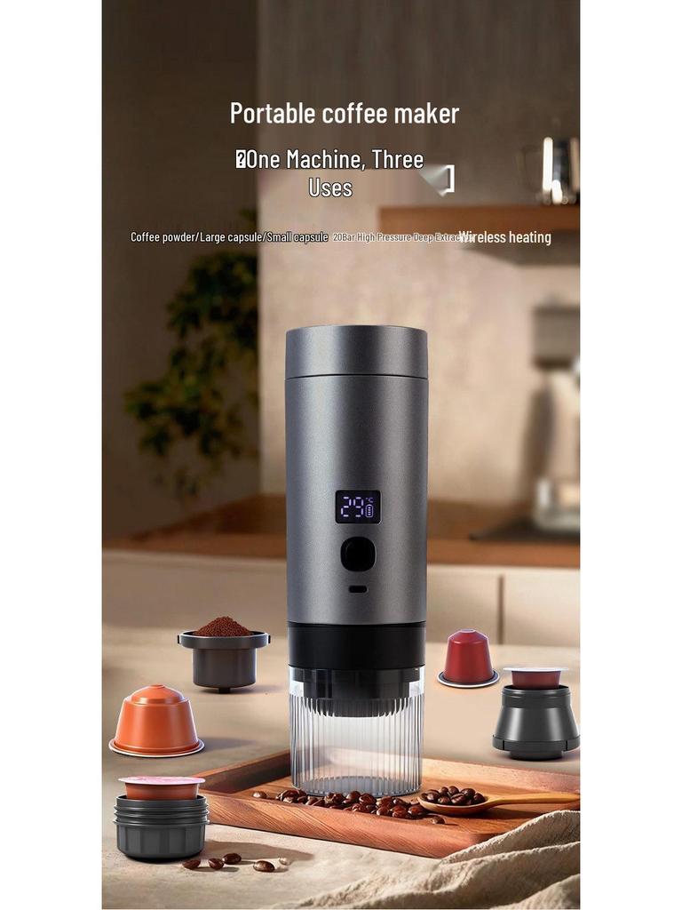 Compact 3-in-1 Portable Capsule Coffee Machine for Home and Car Use