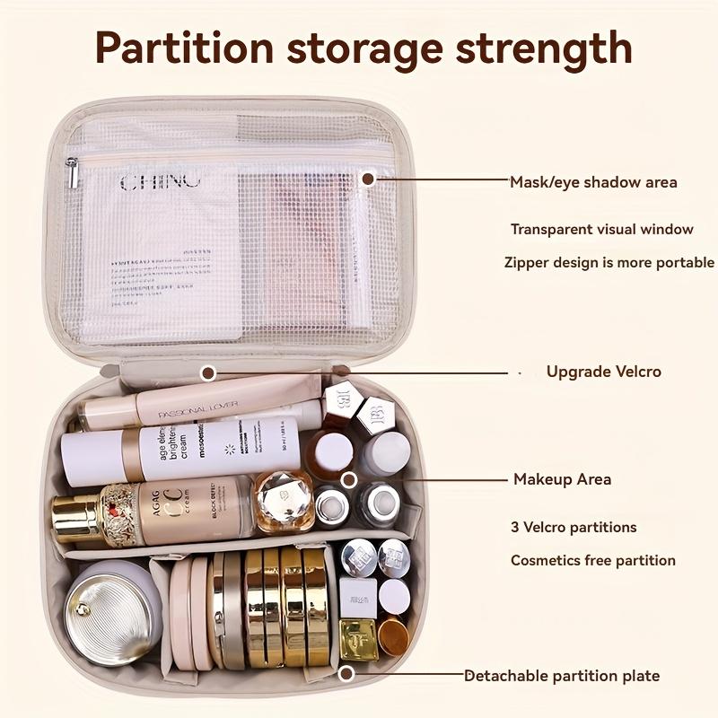 Multi-layer Large-capacity Removable Cosmetic Bag, Imitation Synthetic Synthetic Leather Travel Cosmetic Storage Box, with Brush Storage