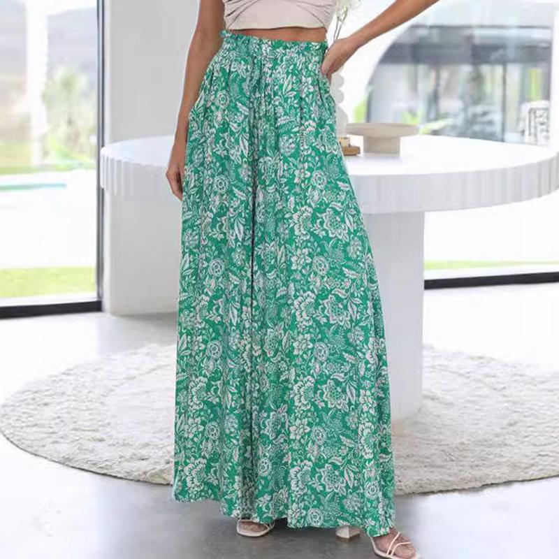 Women Comfortable Casual Dance Drapery High-Waisted Solid Color / Printed Loose Fit Wide Leg Culottes Pants