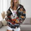 Womens Oversized Hooded Zip-Up Sweatshirt With Christmas Print Plus Size Long Sleeve Casual Top