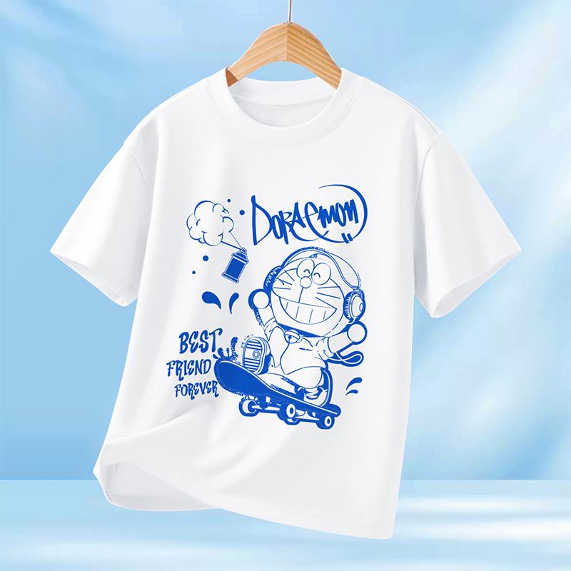 2025 DORAEMON Potištěná trička s krátkým rukávem pro muže a ženy, Prodyšná, Absorbující pot, Volné letní oblečení, Top z čisté bavlny