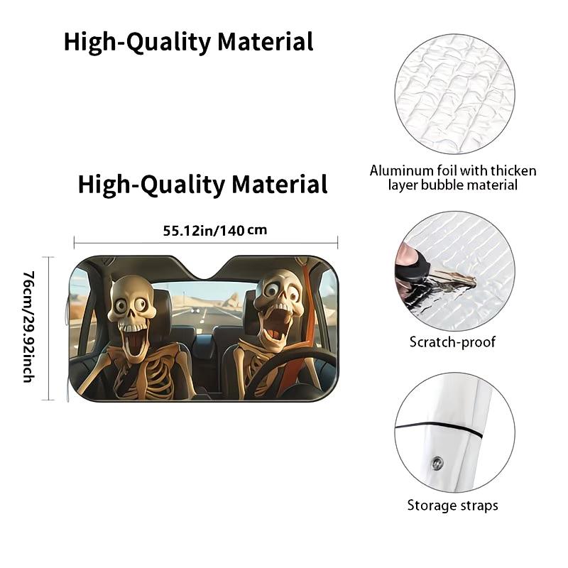 Windshield Sunshade Skull 130x70cm Car Front UV Protection for Summer Heat Reduction Family Road Trip