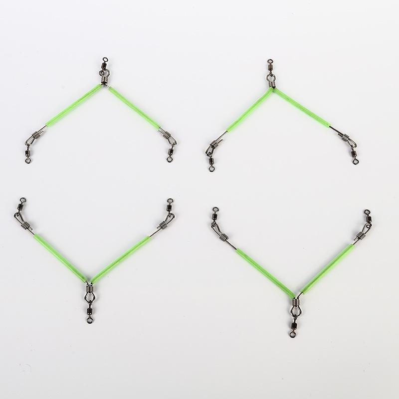 Trippelkrok Y-formad Fiskelina Delare med Lysande Nattljus – Förtjockad Ståltråd Rigg