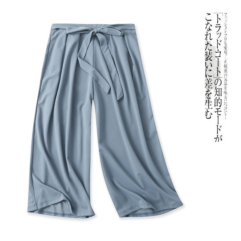 

Daily Order Cropped Wide-Leg Pants New Spring and Autumn Women s Clothing Minimalist Elastic High Waist Lace-up Pure Color Elastic plus Size 28897 Blue Gray C- 4-26-1 4L
