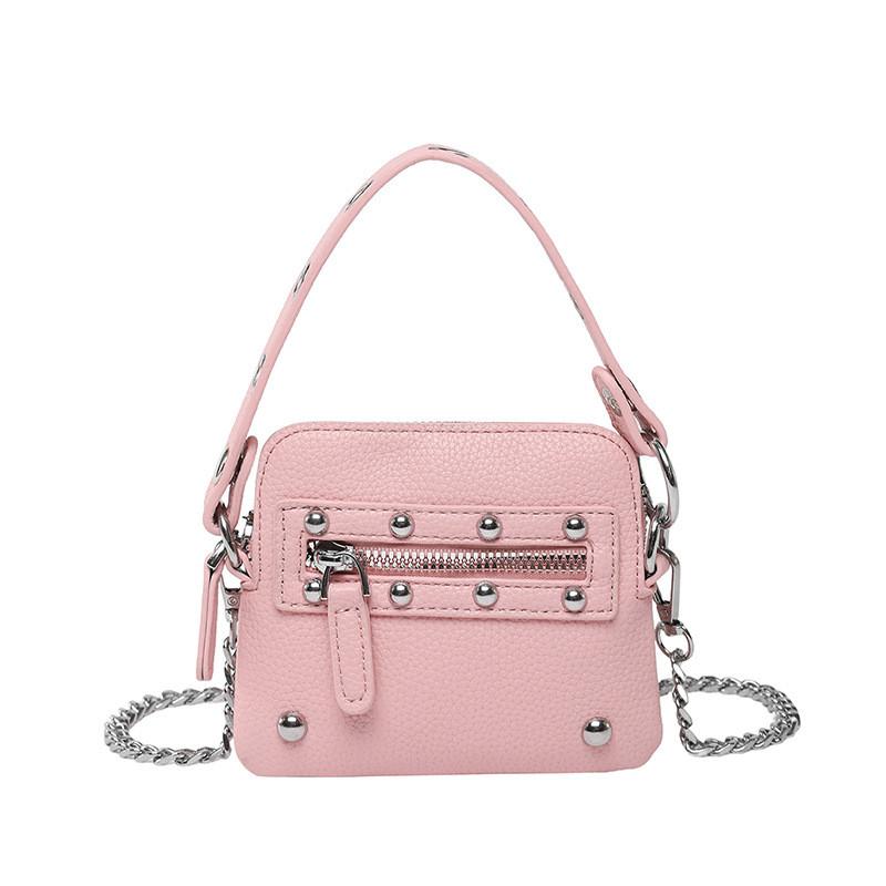 Fashion Solid Color Rivet Decoration Women Casual Mini Shoulder Chain Bag For Casual Outings