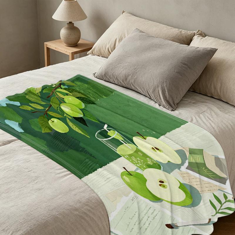 Soft Flannel Fleece Blanket, Green Apple Collection – Breathable Warm Cozy Throw for Home Decor, Casual Use, Ideal for Christmas & Halloween
