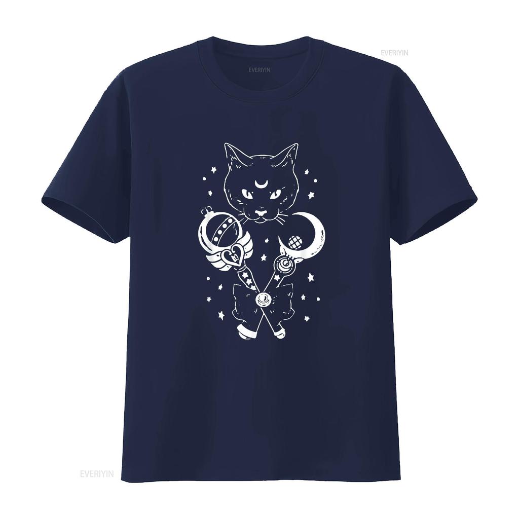 Sailor Meow Cute Moon Cat Space Magic Gothic Halloween Womens T Shirt vintage Washed graphic homme Breathable Stretched Casual
