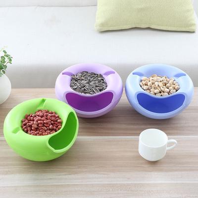 3 Colors Double Layer Snack Fruit Seeds Plate Bowl Dish Phone Holder For TV Home Relax