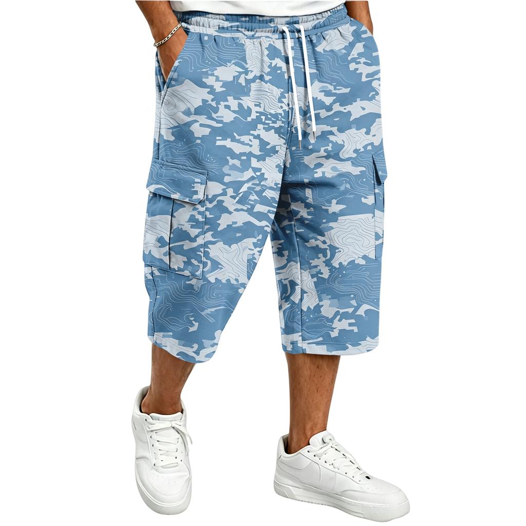 Pantalones Cortos Cargo de Camuflaje para Hombre con Cintura de Cordón - Pantalones Cortos Casuales Multibolsillos para Aventuras al Aire Libre
