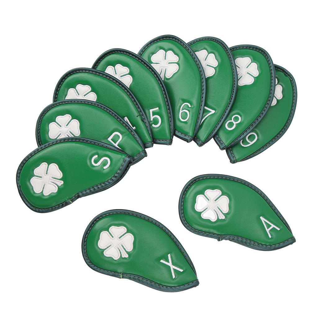 10 PCS Golf Club Head Covers Four Leaf Clover Pattern PU Waterproof Delicate Golf Iron Covers Set