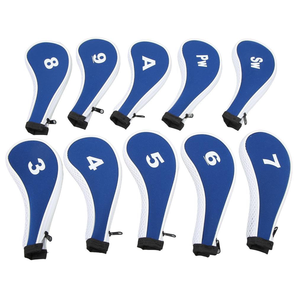 10pcs Golf Iron Head Cover with Number Printing Neoprene Zippered Golf Club Irons Covers Royal Blue