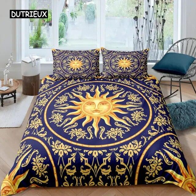 Sun Moon Duvet Cover Set Queen Microfiber Bohemian Black and White Print Yin Yang Comforter Cover Galaxy Star Twin Bedding Set Three Piece Set