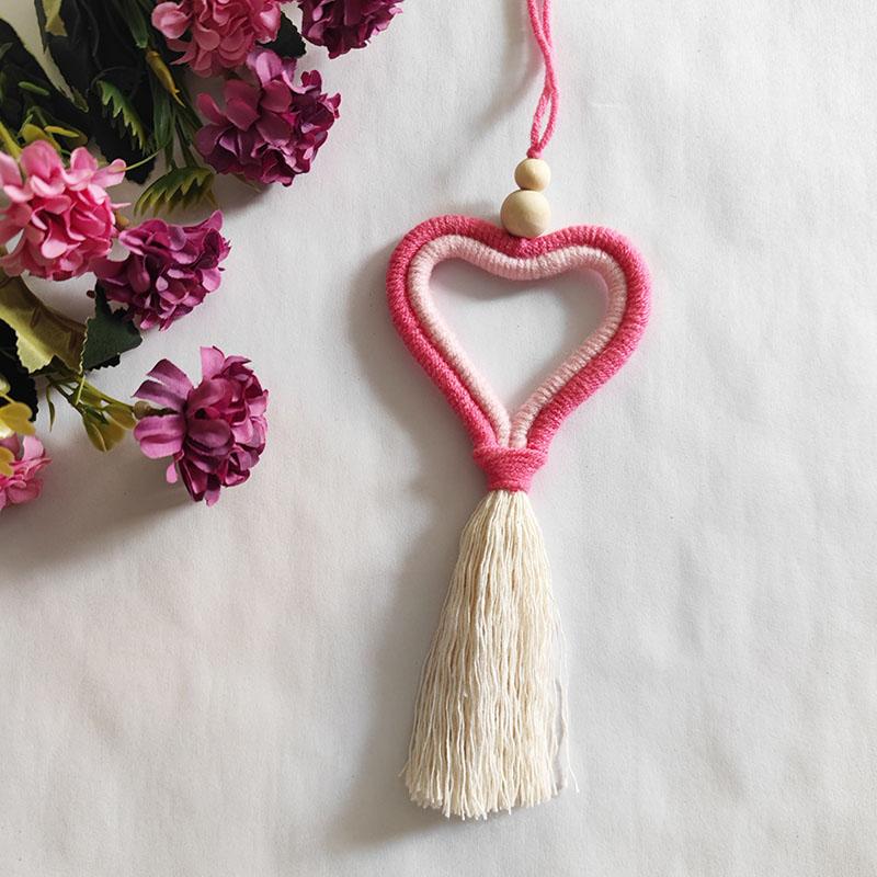 1Set Ornament Party Decoration Hanging DIY With Wood Beads Heart Jute Rope Tassel Craft Christmas Tree Heart Shape