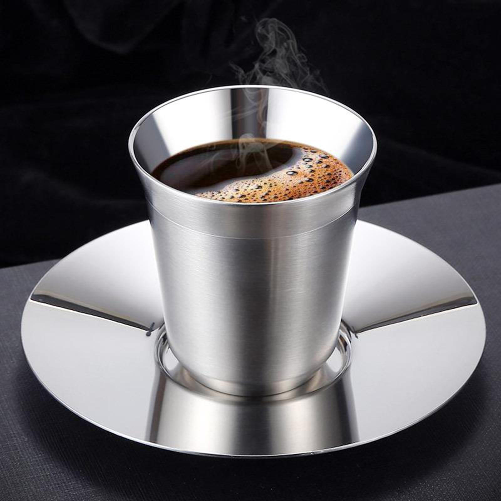 

Stainless Steel Mug Coffee Cup Beer For Camping Hiking Picnic S with Plate